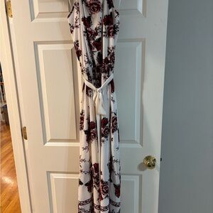 Easel Burgundy Floral Maxi Jumpsuit